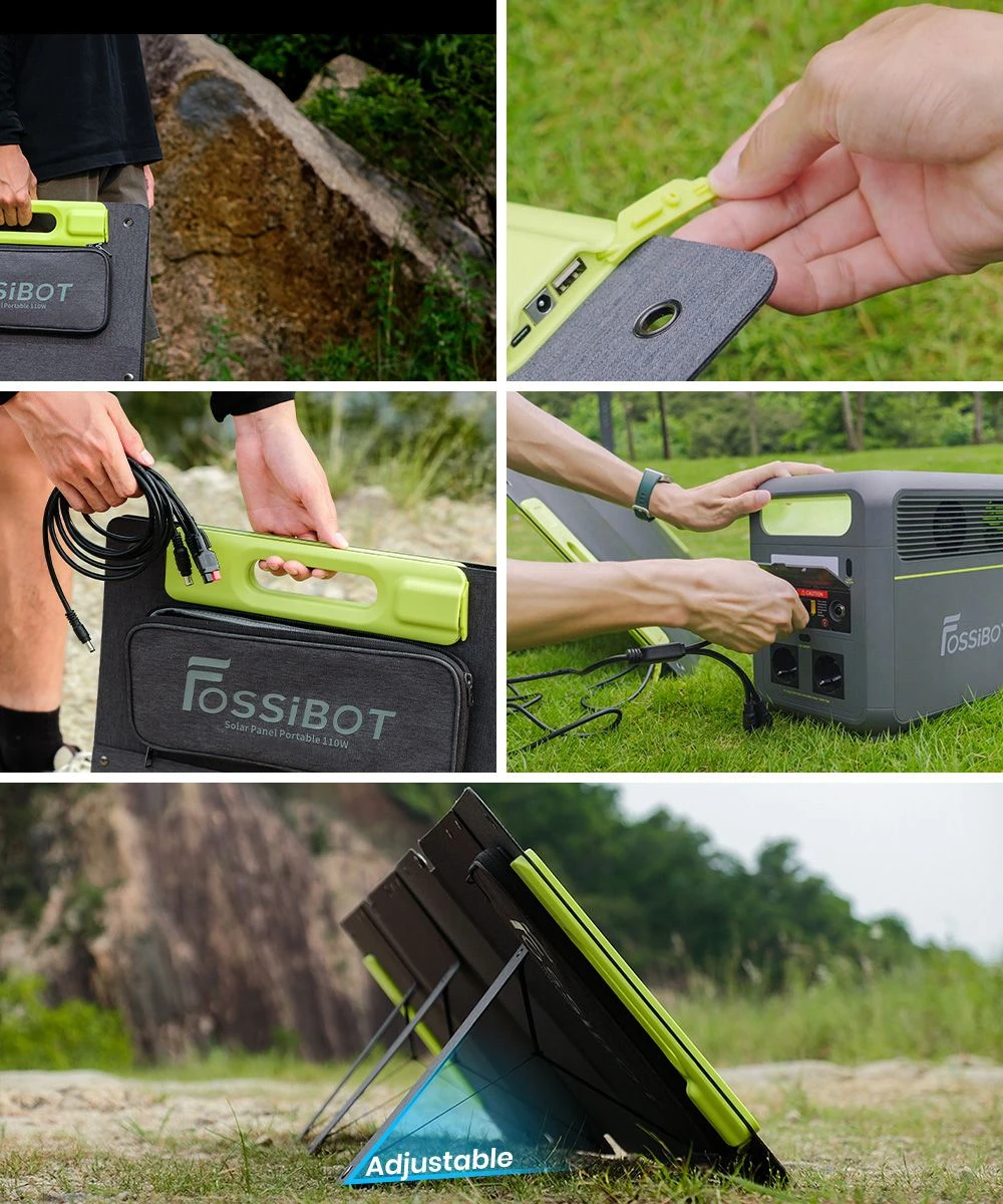 FOSSiBOT SP110 110W Foldable Solar Panel, 26% High Conversion Efficiency, Back Contact Cells, ETFE Coating, Multiple DC & USB Outputs, IP67 Waterproof for Outdoor/RV/Camping/Emergency