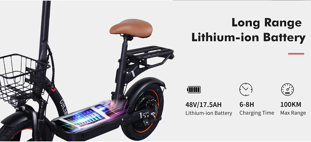 GELEIPU C14 Electric Scooter with Seat, 500W Motor, 48V 17.5Ah Battery, 14 inch Tires, 25km/h Max Speed, 100km Range, Front and Rear Disc Brakes, Dual Shock Absorption