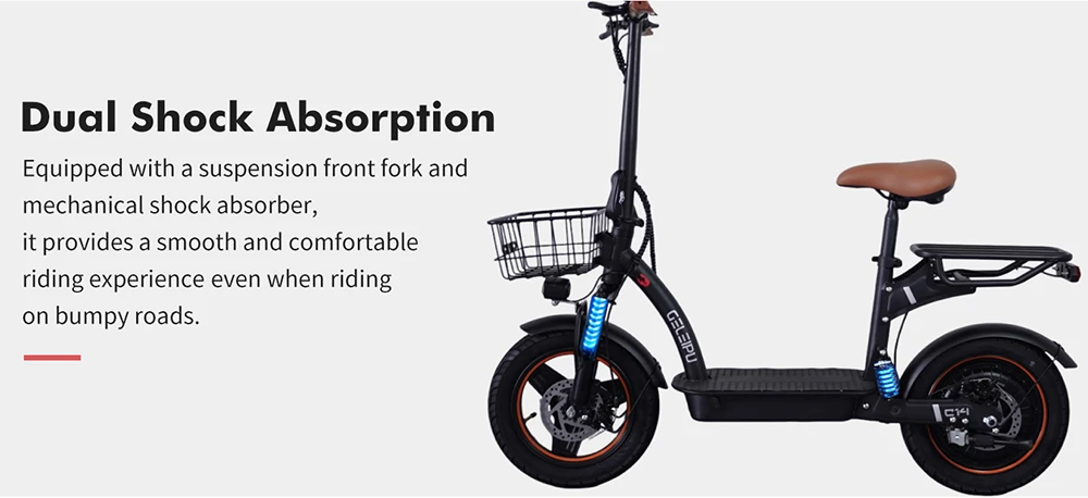 GELEIPU C14 Electric Scooter with Seat, 500W Motor, 48V 17.5Ah Battery, 14 inch Tires, 25km/h Max Speed, 100km Range, Front and Rear Disc Brakes, Dual Shock Absorption