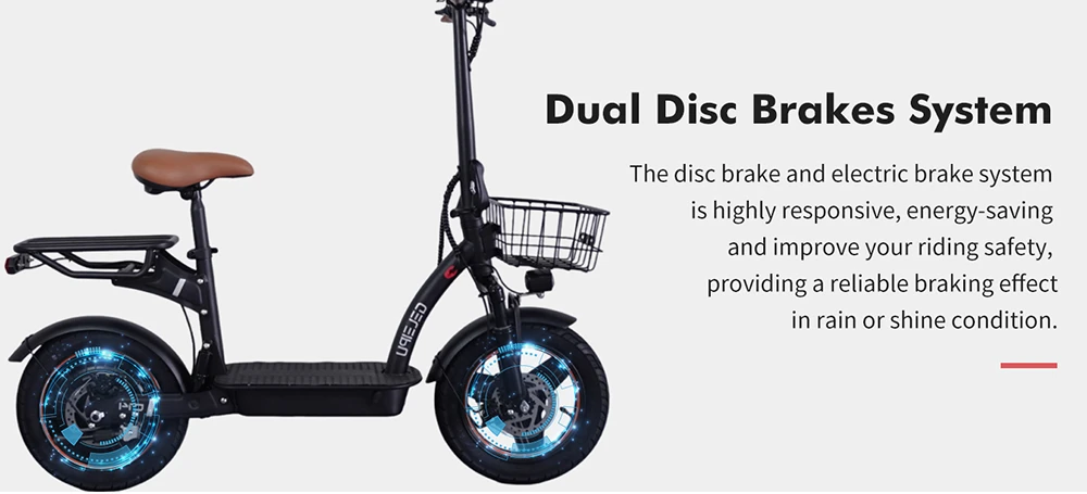 GELEIPU C14 Electric Scooter with Seat, 500W Motor, 48V 17.5Ah Battery, 14 inch Tires, 25km/h Max Speed, 100km Range, Front and Rear Disc Brakes, Dual Shock Absorption