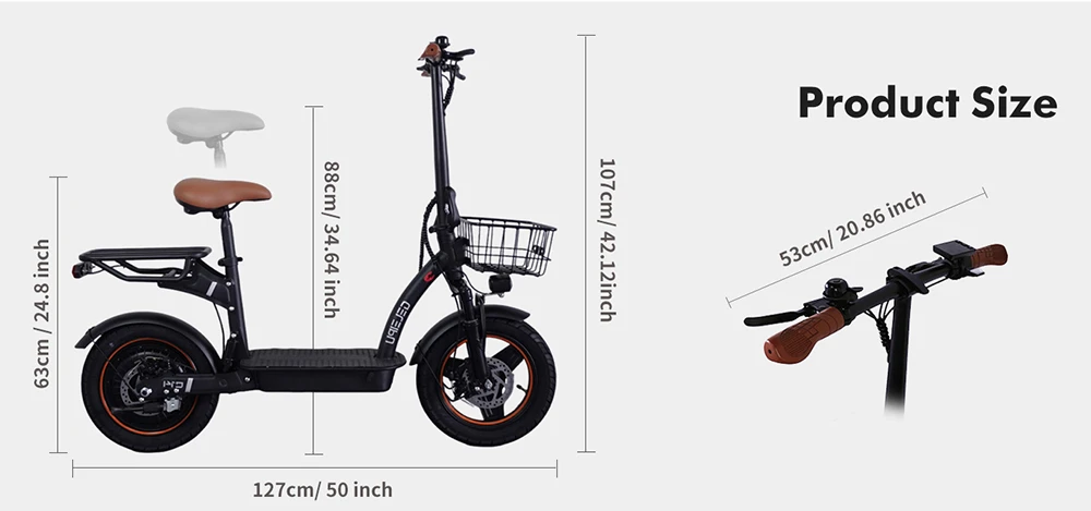 GELEIPU C14 Electric Scooter with Seat, 500W Motor, 48V 17.5Ah Battery, 14 inch Tires, 25km/h Max Speed, 100km Range, Front and Rear Disc Brakes, Dual Shock Absorption