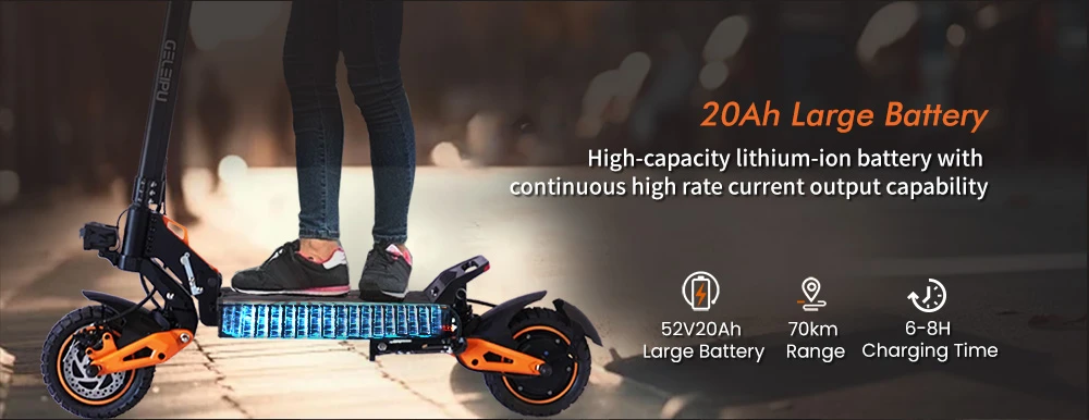 GELEIPU Z1 Pro Electric Scooter, 1200W*2 Motor, 52V 20Ah Battery, 10 inch Tires, 65km/h Max Speed, 70km Range, Dual Mechanical Disc Brakes, Four-arm Shock Absorber