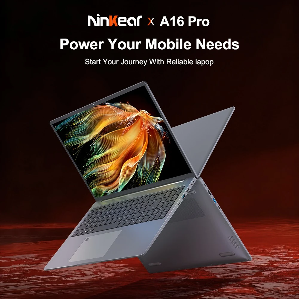 Laptop Ninkear A16 Pro, pantalla IPS de 16 pulgadas (2560 x 1600, 120 Hz), AMD Ryzen 7 8745HS, 8 núcleos (máximo 4.9 GHz), 32 GB de RAM, SSD de 2 TB, WiFi 6, Bluetooth 5.2, batería de 5050 mAh, desbloqueo por huella dactilar, 1 HDMI, 2 puertos Tipo C, 2 puertos USB 3.0, 1 micro SD, 1 RJ45, 1 conector de audio.