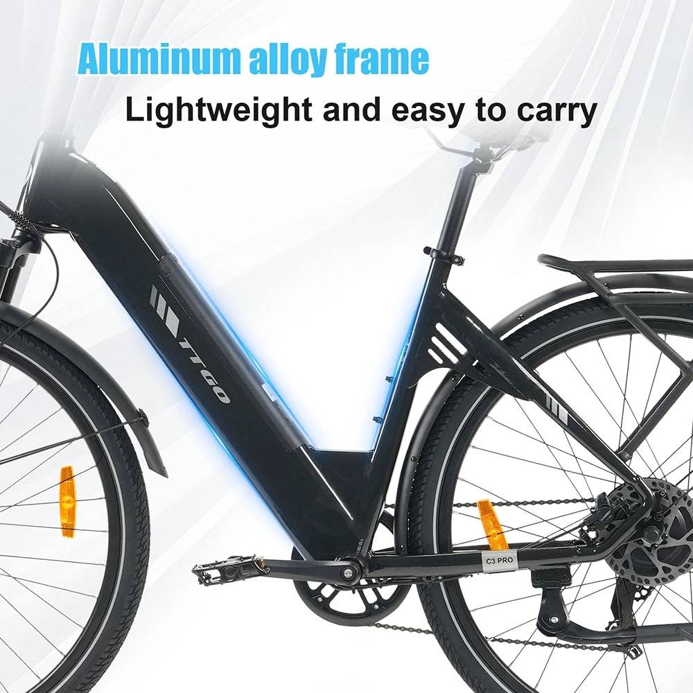 TTGO C3 Pro Electric Bike, 250W Motor, 36V 20Ah Battery, 28 inch Tires, 25km/h Max Speed, 120km Max Range, Hydraulic Disc Brake, Suspension Fork, Torque Sensor, Shimano 7-speed, LCD Display - Black