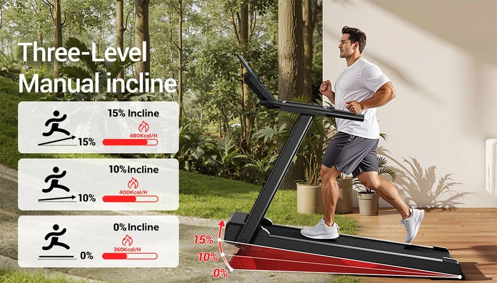 ROBORE P8 Tapis de course pliable 14 km/h, 12 programmes intégrés, avec capteur de fréquence cardiaque, système à double coussin, capacité de charge de 136 kg