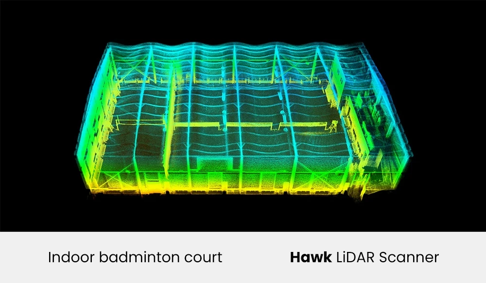 Scanner 3D LiDAR 3DMakerpro Hawk, précision de 1,5 cm, 484 000 points/s, champ de vision de 360° × 63,5°, portée de 80 à 140 m, double caméra 13 MP, boîtier métallique IP65, batterie 12 000 mAh