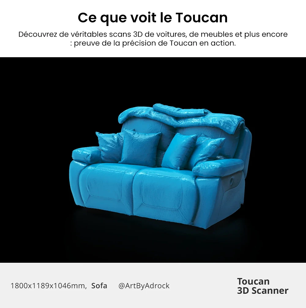 3DMakerpro Toucan Premium Scanner 3D, Précision de 0,03mm, Tout-en-un Autonome, Double FOV 135×185mm - 1000×750mm, Couleur 48MP, Batterie 6600mAh, Wi-Fi 6