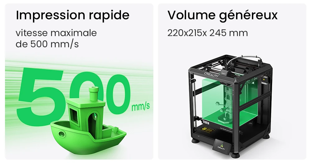 Creality K2 SE Combo Imprimante 3D avec Enceinte, Vitesse 500 mm/s, Précision 0,1 mm, Volume de construction 220×215×245 mm, Nivellement automatique, Buse 300 °C pour impression multi-matériaux