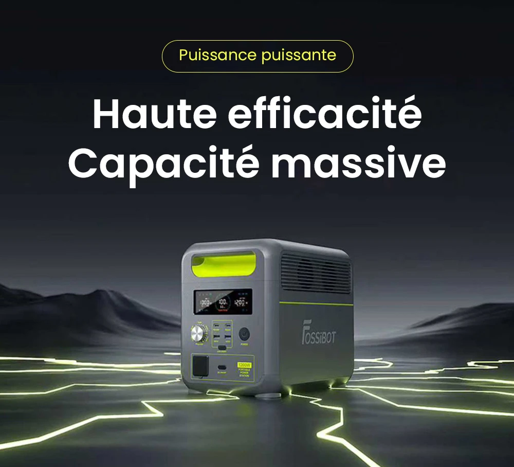 Centrale électrique portable FOSSiBOT F1200, capacité de 1 024 Wh, puissance nominale de 1 200 W, 3 modes d'éclairage LED, 7 ports de sortie, protection BMS, commutation < 10 ms, régulateur d'entrée à 5 vitesses, batterie LiFePO4 de qualité EV, plus de 4 000 cycles