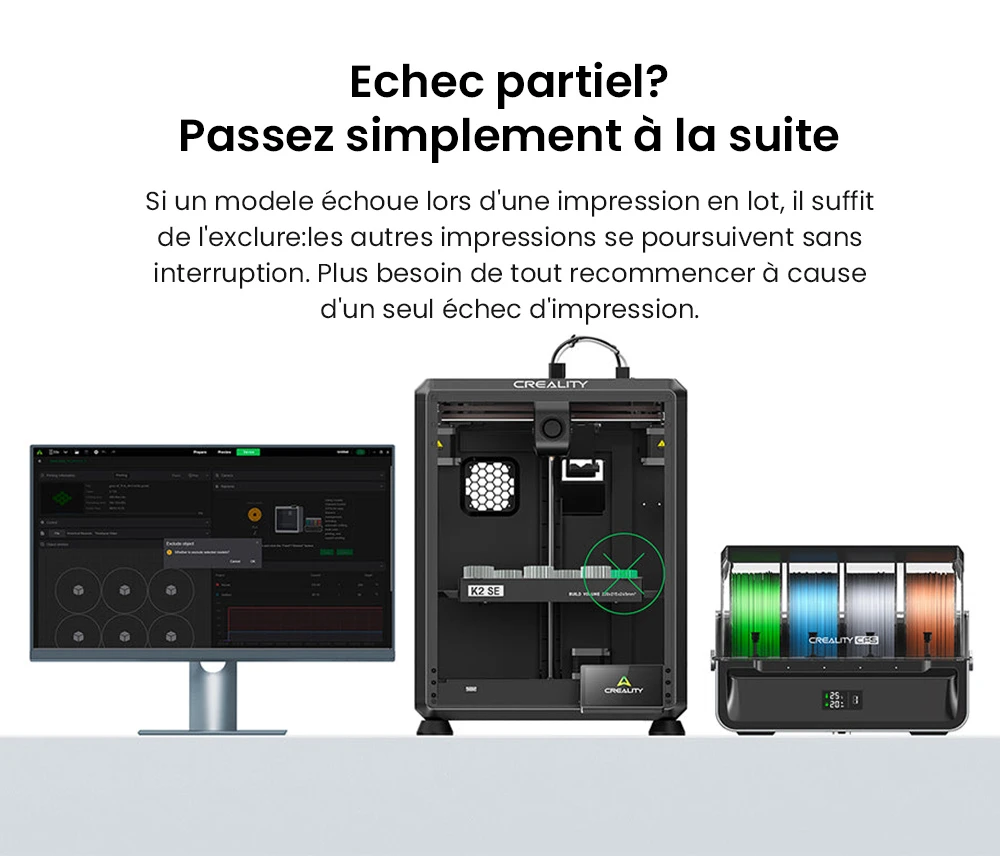 Creality K2 SE Combo Imprimante 3D avec Enceinte, Vitesse 500 mm/s, Précision 0,1 mm, Volume de construction 220×215×245 mm, Nivellement automatique, Buse 300 °C pour impression multi-matériaux