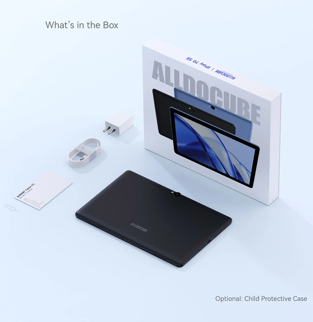 جهاز ALLDOCUBE iPlay 70 SE اللوحي للأطفال مع غطاء، شاشة IPS مقاس 10.1 بوصة بدقة 1280*800، معالج Unisoc T310 رباعي النواة، ذاكرة وصول عشوائي 3 جيجابايت، ذاكرة تخزين داخلية 64 جيجابايت، نظام تشغيل أندرويد 15، واي فاي 6، بلوتوث 5.0، كاميرا 2 ميجابكسل + 5 ميجابكسل، يدعم شبكات الجيل الرابع LTE المزدوجة، بطارية 5500 مللي أمبير