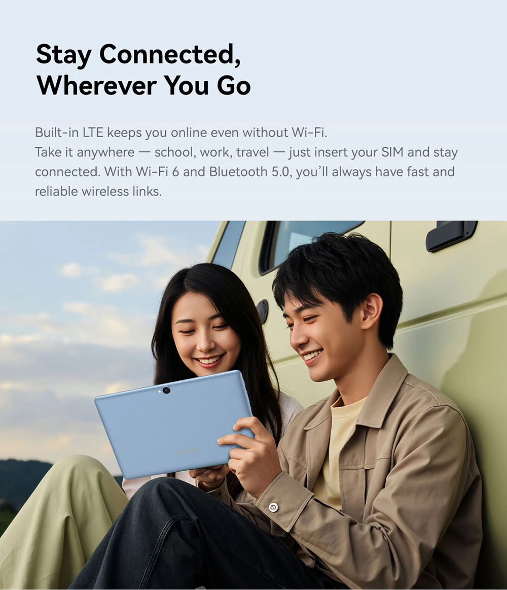 جهاز ALLDOCUBE iPlay 70 SE اللوحي للأطفال مع غطاء، شاشة IPS مقاس 10.1 بوصة بدقة 1280*800، معالج Unisoc T310 رباعي النواة، ذاكرة وصول عشوائي 3 جيجابايت، ذاكرة تخزين داخلية 64 جيجابايت، نظام تشغيل أندرويد 15، واي فاي 6، بلوتوث 5.0، كاميرا 2 ميجابكسل + 5 ميجابكسل، يدعم شبكات الجيل الرابع LTE المزدوجة، بطارية 5500 مللي أمبير