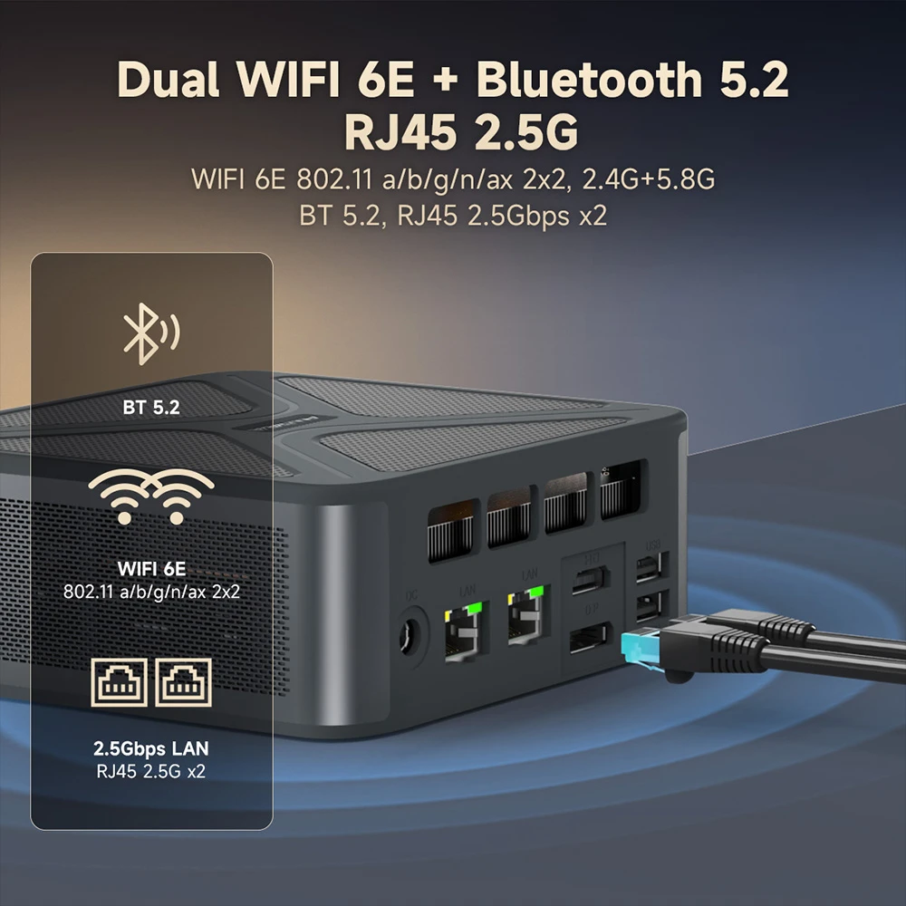 ALLIWAVA GH8 Gaming Mini PC, AMD Ryzen 9 8945HS 8 Cores Max 5.2GHz, 32GB RAM 1TB SSD, HDMI+DP+USB4+USB-C Quad Display, WiFi 6E Bluetooth 5.2, 2*USB3.0, 2*USB2.0, 2*2.5G RJ45, 1*Audio Jack