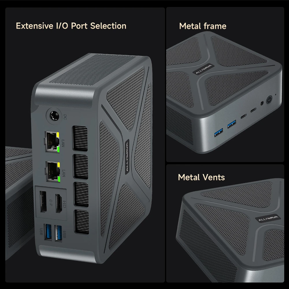 ALLIWAVA GH8 Gaming Mini PC, AMD Ryzen 9 8945HS 8 Cores Max 5.2GHz, 32GB RAM 1TB SSD, HDMI+DP+USB4+USB-C Quad Display, WiFi 6E Bluetooth 5.2, 2*USB3.0, 2*USB2.0, 2*2.5G RJ45, 1*Audio Jack