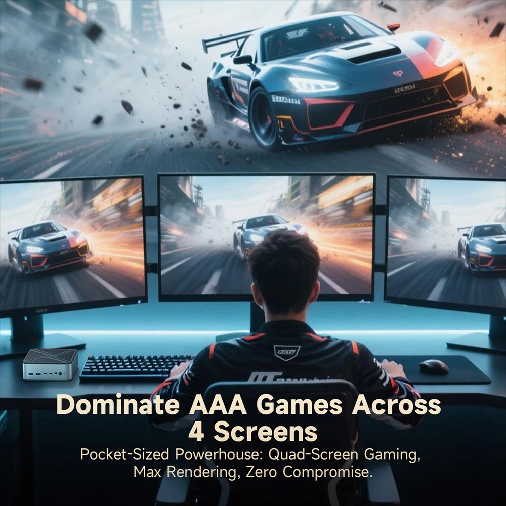 ALLIWAVA GH8 Gaming Mini PC, AMD Ryzen 9 8945HS 8 Cores Max 5.2GHz, 32GB RAM 1TB SSD, HDMI+DP+USB4+USB-C Quad Display, WiFi 6E Bluetooth 5.2, 2*USB3.0, 2*USB2.0, 2*2.5G RJ45, 1*Audio Jack