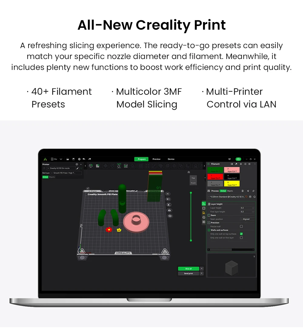 Creality K2 SE Combo 3D Printer, 500mm/s Speed, 0.1mm Precision, 220×215×245mm Build Volume, Auto Leveling, 300°C Nozzle for Multi-Material Printing
