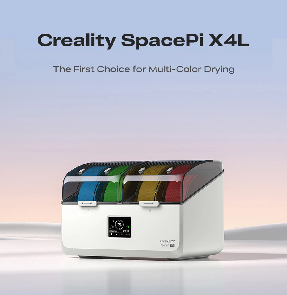 Séchoir à filaments Creality SpacePi X4L, 4 bobines, double chambre de chauffe, écran tactile LCD et joint étanche à l'humidité, pour filaments PLA, PETG et multi-matériaux