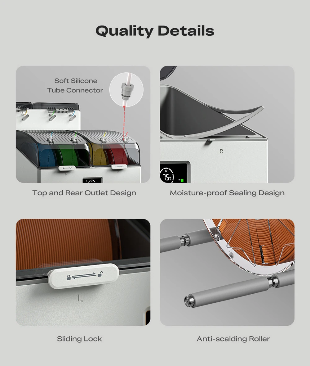 Séchoir à filaments Creality SpacePi X4L, 4 bobines, double chambre de chauffe, écran tactile LCD et joint étanche à l'humidité, pour filaments PLA, PETG et multi-matériaux