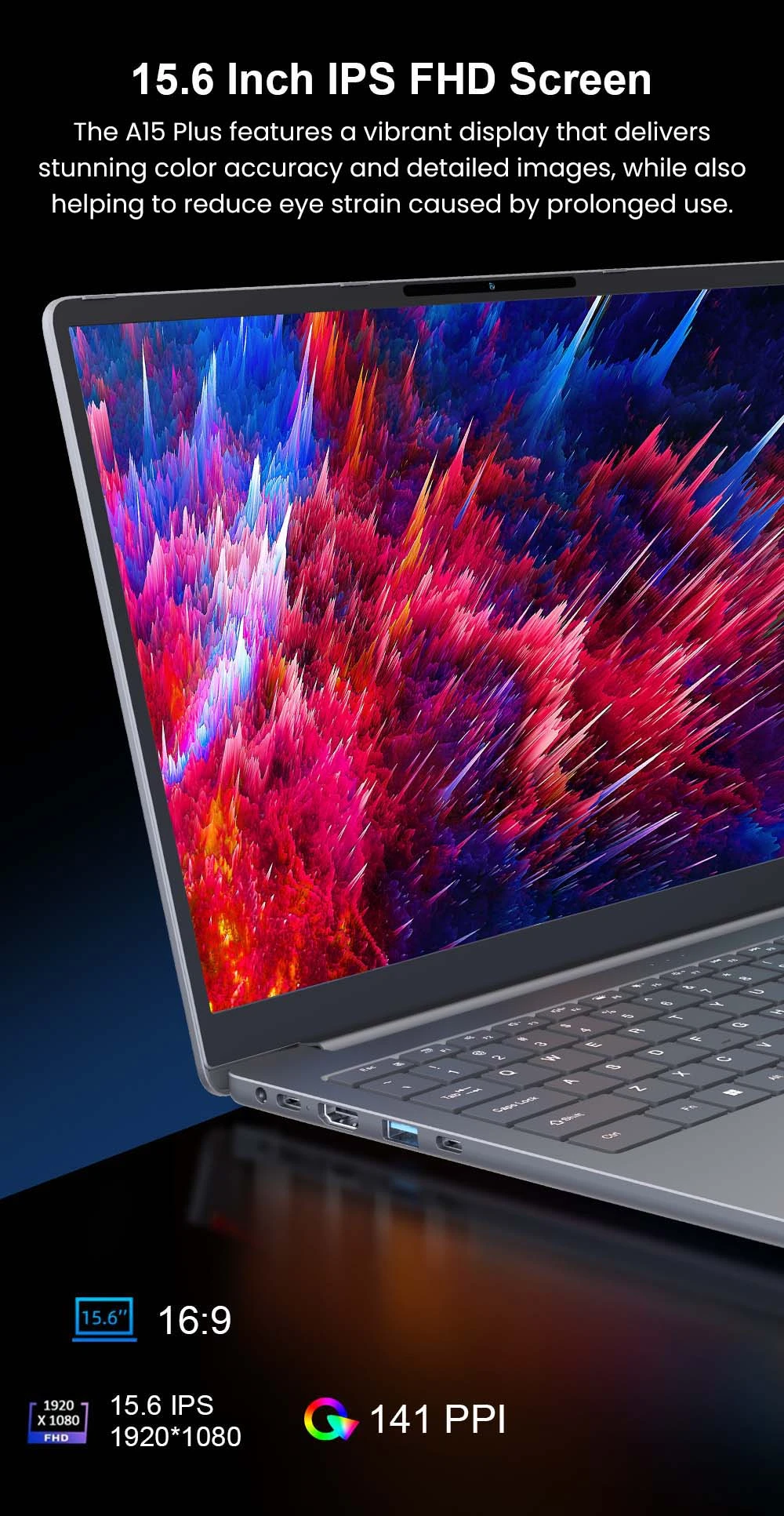 Ninkear A15 Plus Laptop, 15.6 inch 1920*1080 60Hz Screen, AMD Ryzen 7 5825U 8 Cores Max 4.5GHz, 16GB RAM 1TB SSD, WiFi 6 Bluetooth 5.2, Fingerprint Unlock, 5500mAh Battery, 2*Type-C, 2*USB3.0, 1*USB2.0, 1*HDMI, 1*Micro SD, 1*Headphone