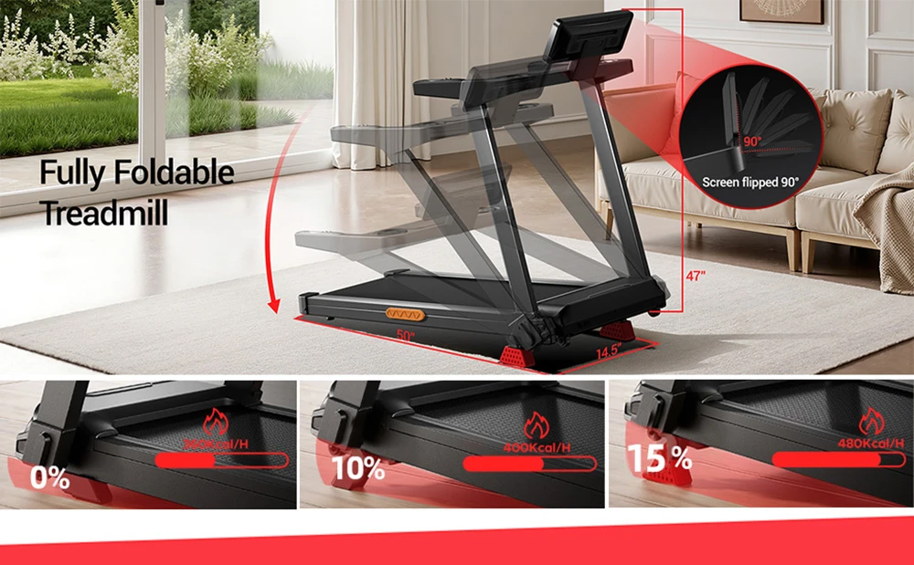 ROBORE L20 Futópad, 3,5 LE Szénkefe nélküli Motor, 15%-ban Állítható Dőlésszög, 14 km/h Sebesség, 180 kg Max. Terhelhetőség, 40 × 107 cm Futószalag, LED Kijelző és Pulzusmérő Kapaszkodók
