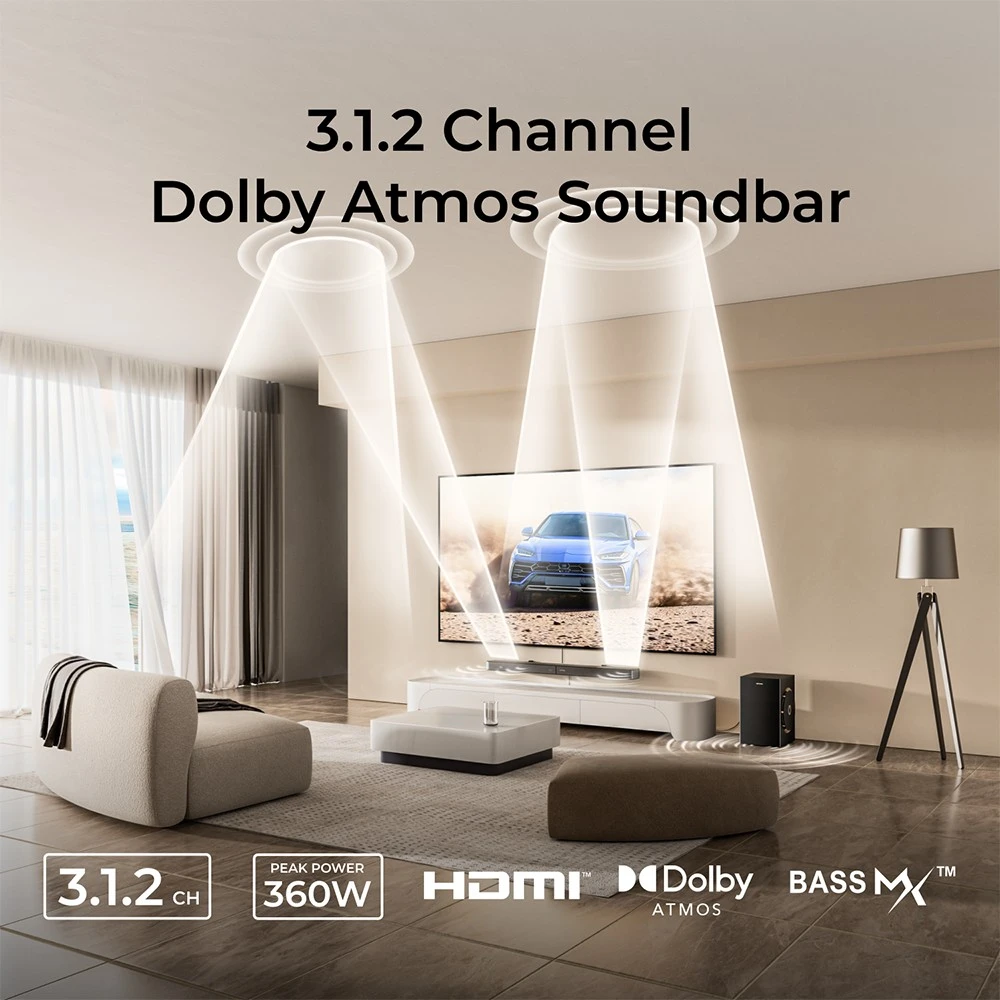 Ultimea Skywave F30 Boom Barre de son 3.1.2ch, puissance de pointe de 360W, Dolby Atmos, contrôle par application, prend en charge la connexion HDMI, Bluetooth 5.4
