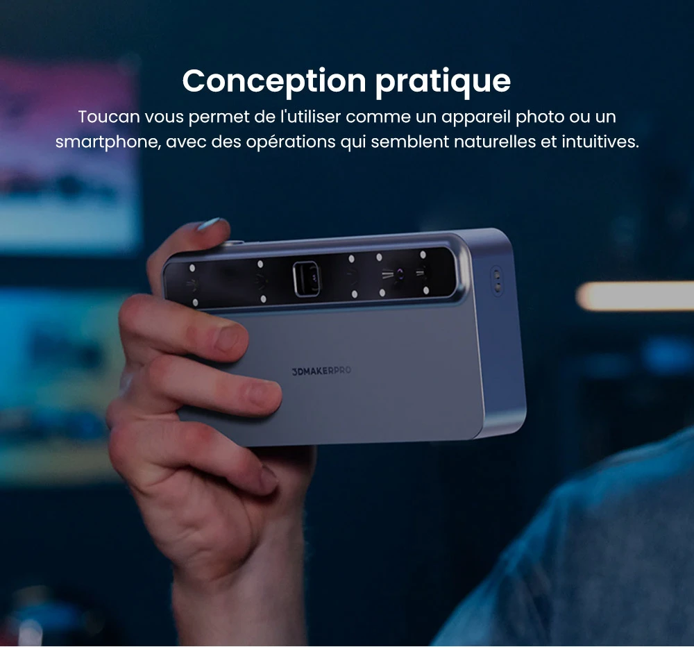 3DMakerpro Toucan Premium Scanner 3D, Précision de 0,03mm, Tout-en-un Autonome, Double FOV 135×185mm - 1000×750mm, Couleur 48MP, Batterie 6600mAh, Wi-Fi 6