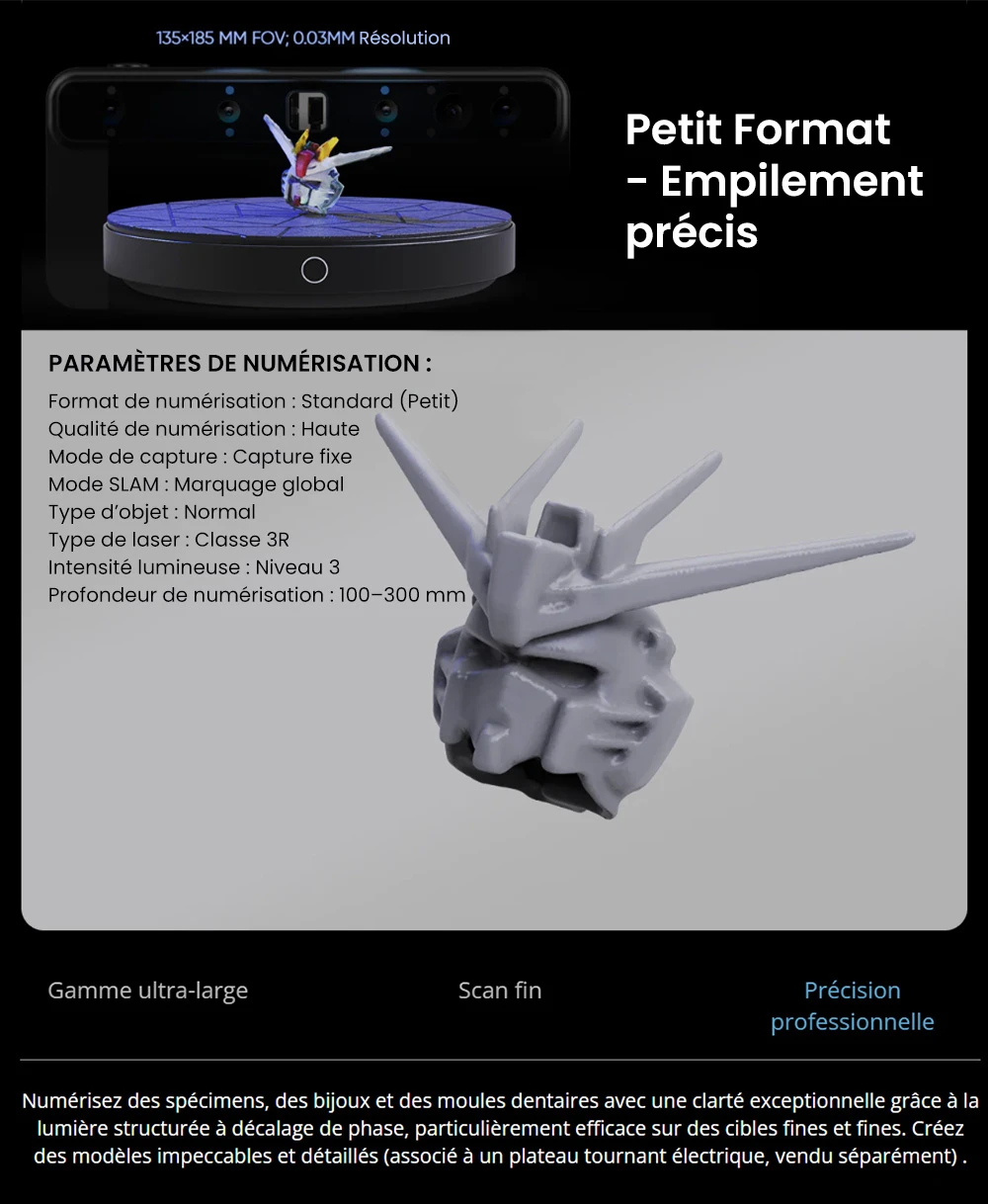 3DMakerpro Toucan Premium Scanner 3D, Précision de 0,03mm, Tout-en-un Autonome, Double FOV 135×185mm - 1000×750mm, Couleur 48MP, Batterie 6600mAh, Wi-Fi 6