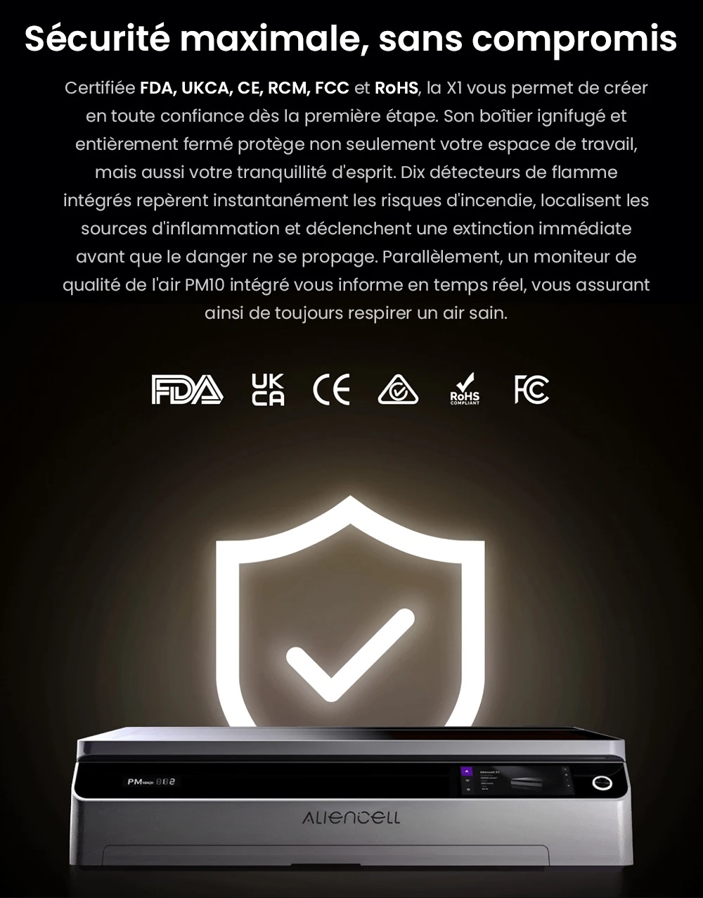 Aliencell X1 40W Graveur laser à diode de bureau + Air Assist Pro, Vitesse 600 mm/s, Spot 0,08×0,1 mm, Zone de travail 610×477 mm, Caméra autofocus double 8MP, Écran tactile autonome, Prise en charge de 300+ matériaux et formats de fichiers