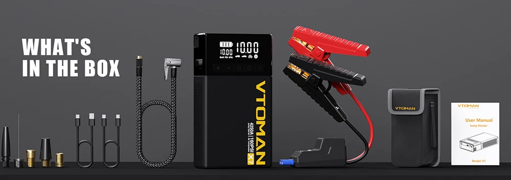 VTOMAN X7 Car Jump Starter with Air Compressor, 4250A Peak, 12V Vehicles up to 10L Gas & 10L Diesel, 160 PSI Tire Inflator, 5.1" Smart Display, 88.8Wh Battery