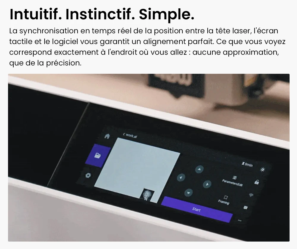Aliencell X1 40W Graveur laser à diode de bureau + Air Assist Pro, Vitesse 600 mm/s, Spot 0,08×0,1 mm, Zone de travail 610×477 mm, Caméra autofocus double 8MP, Écran tactile autonome, Prise en charge de 300+ matériaux et formats de fichiers
