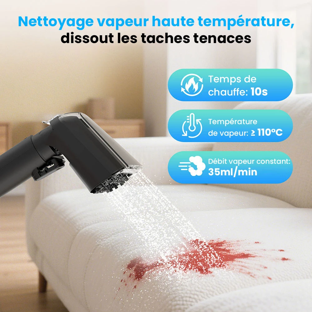 Nettoyeur de tapis et tissus d'ameublement 3 en 1 Teendow C6 MAX, vapeur 1650 W, aspiration 12 000 Pa, deux réservoirs, adapté aux animaux