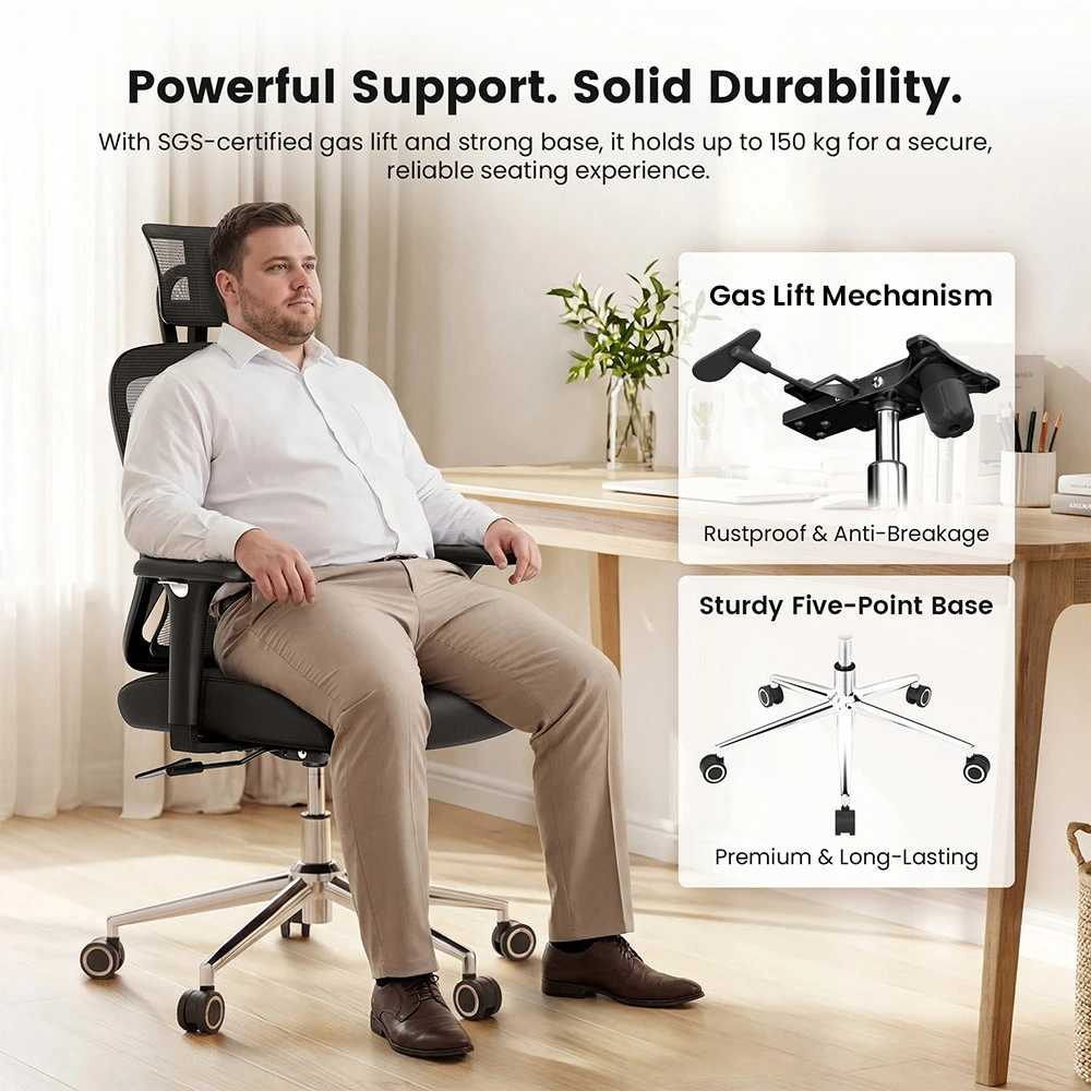 ACGAM CG-5345M Chaise Ergonomique pour Bureau et Gaming, Soutien Lombaire Réglable, Accoudoirs 3D, Dossier en Maille, Assise en Mousse Mémoire, Capacité 150 kg