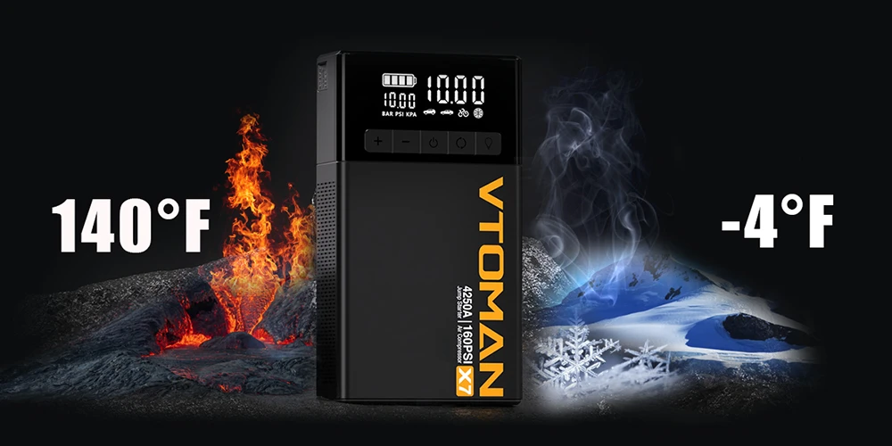 VTOMAN X7 Car Jump Starter with Air Compressor, 4250A Peak, 12V Vehicles up to 10L Gas & 10L Diesel, 160 PSI Tire Inflator, 5.1" Smart Display, 88.8Wh Battery