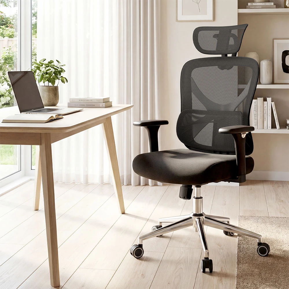 Chaise ergonomique ACGAM CG-5345M, dossier inclinable de 90 à 130°, accoudoirs 3D, appui-tête 2D, soutien lombaire, tissu mesh respirant, assise en mousse à mémoire de forme, capacité de charge de 150 kg