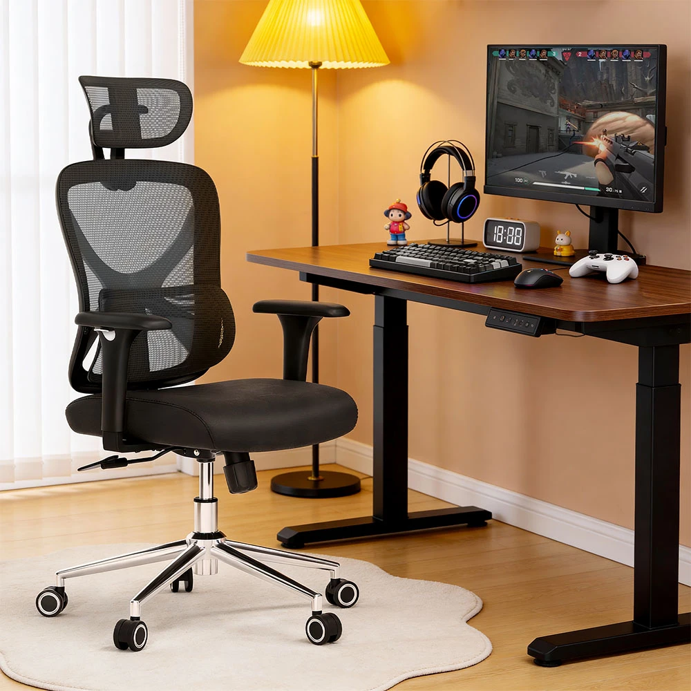 Chaise ergonomique ACGAM CG-5345M, dossier inclinable de 90 à 130°, accoudoirs 3D, appui-tête 2D, soutien lombaire, tissu mesh respirant, assise en mousse à mémoire de forme, capacité de charge de 150 kg