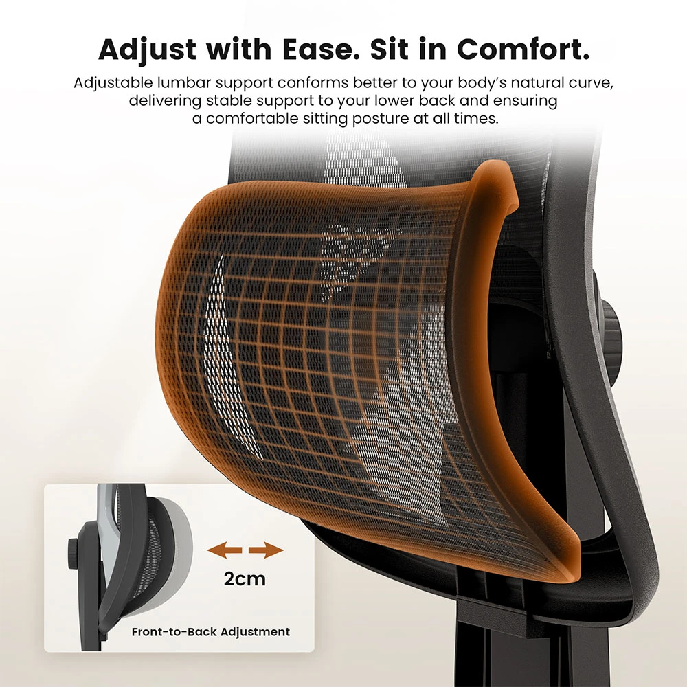 Chaise ergonomique ACGAM CG-5345M, dossier inclinable de 90 à 130°, accoudoirs 3D, appui-tête 2D, soutien lombaire, tissu mesh respirant, assise en mousse à mémoire de forme, capacité de charge de 150 kg