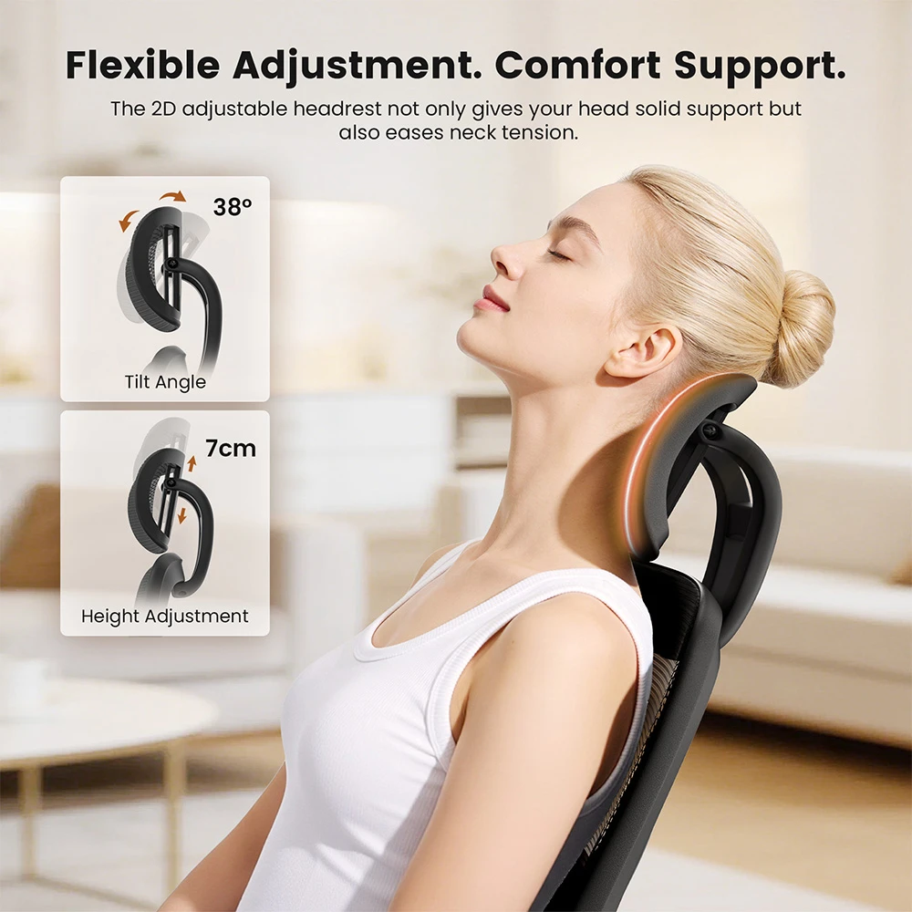 Chaise ergonomique ACGAM CG-5345M, dossier inclinable de 90 à 130°, accoudoirs 3D, appui-tête 2D, soutien lombaire, tissu mesh respirant, assise en mousse à mémoire de forme, capacité de charge de 150 kg