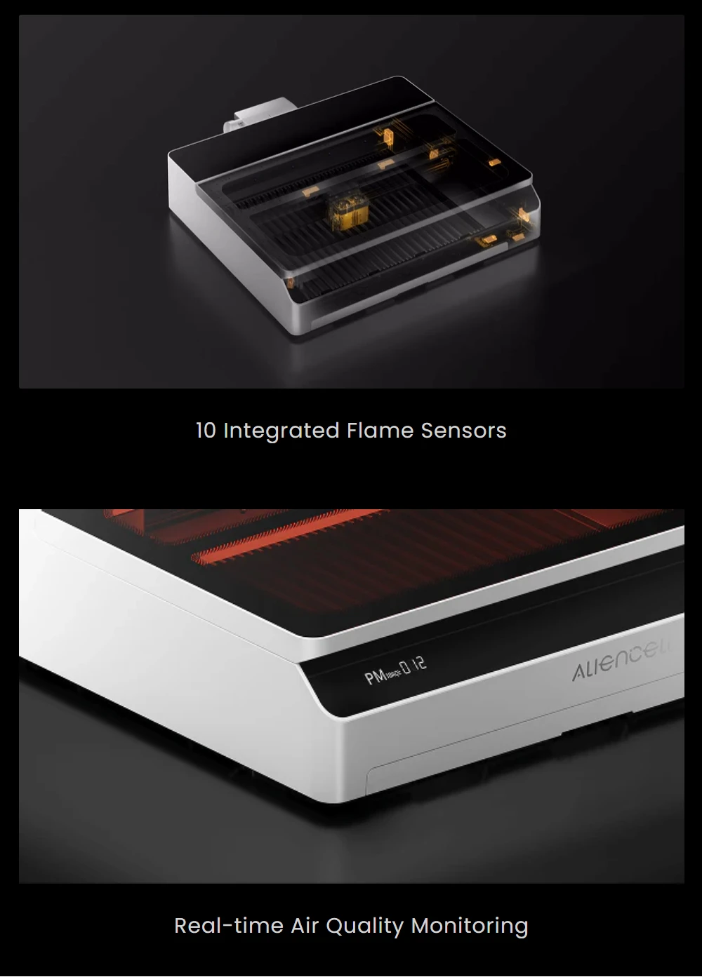 Graveur laser diode de bureau Aliencell X1 40 W + pompe à air, vitesse de 600 mm/s, point de 0,08 × 0,1 mm, zone de travail de 610 × 477 mm, double caméra 8 MP avec autofocus, écran tactile indépendant, compatible avec plus de 300 matériaux et formats de fichiers.