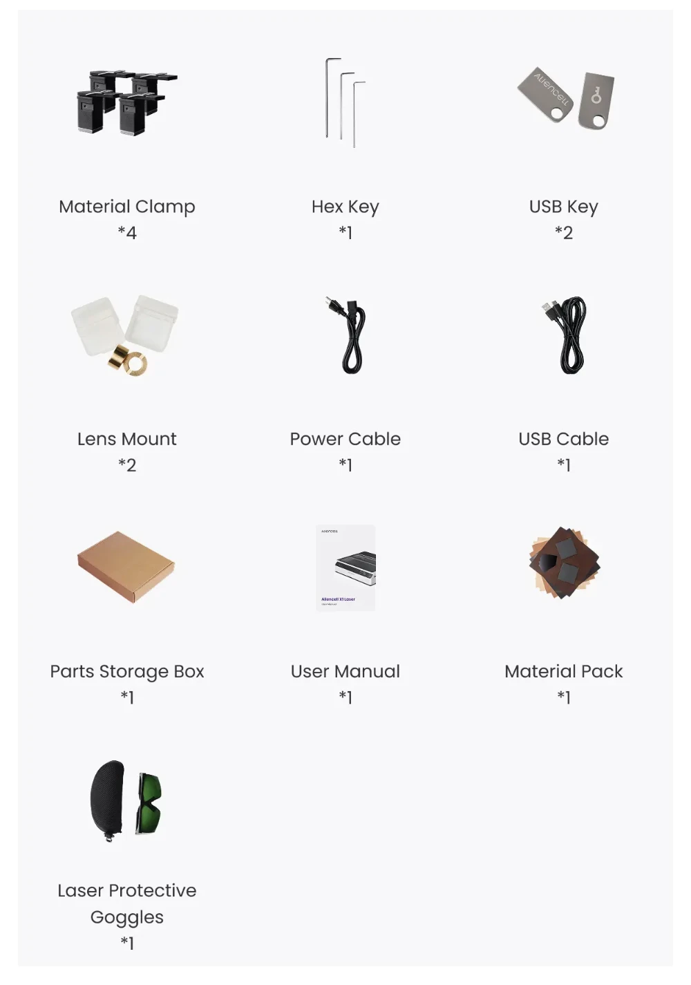 Graveur laser diode de bureau Aliencell X1 40 W + pompe à air, vitesse de 600 mm/s, point de 0,08 × 0,1 mm, zone de travail de 610 × 477 mm, double caméra 8 MP avec autofocus, écran tactile indépendant, compatible avec plus de 300 matériaux et formats de fichiers.