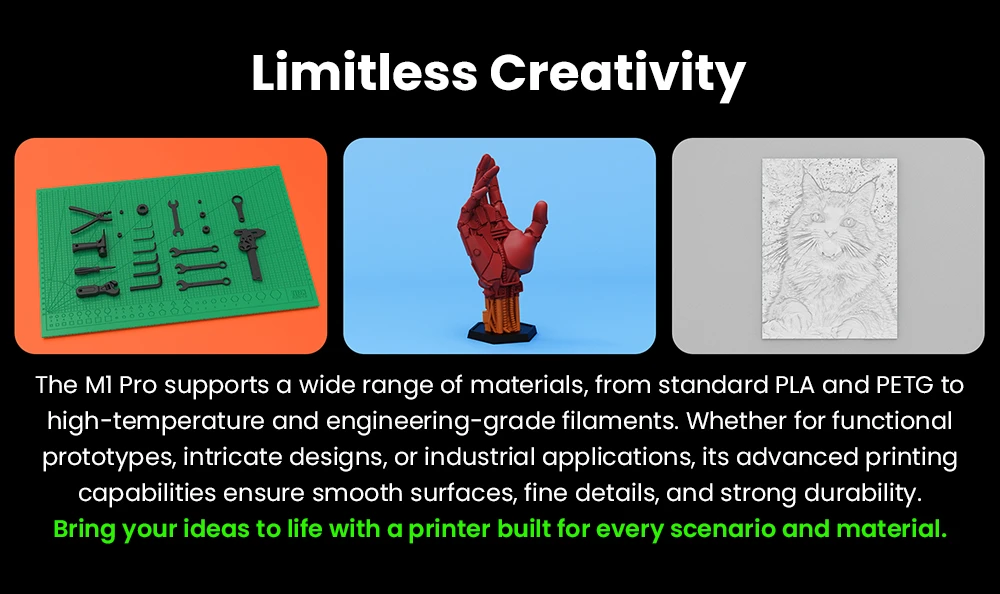 Imprimante 3D Artillery M1 Pro S1, châssis CoreXY entièrement fermé, volume d'impression de 260 × 260 × 260 mm, vitesse d'impression jusqu'à 600 mm/s, buse à 320 °C, refroidissement en circuit fermé, précision de 0,01 mm, nivellement automatique et surveillance par IA