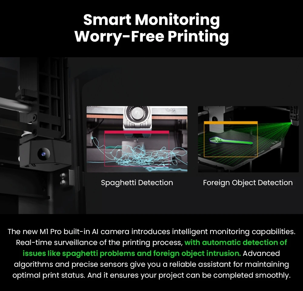 Imprimante 3D Artillery M1 Pro S1, châssis CoreXY entièrement fermé, volume d'impression de 260 × 260 × 260 mm, vitesse d'impression jusqu'à 600 mm/s, buse à 320 °C, refroidissement en circuit fermé, précision de 0,01 mm, nivellement automatique et surveillance par IA