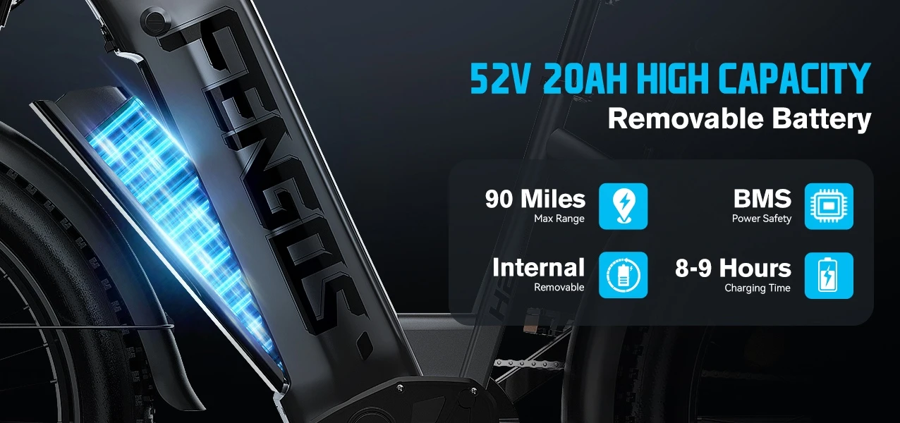 Vélo électrique FENGQS H2, moteur 2 x 1000 W, batterie 52 V 20 Ah, pneus 26 x 4 pouces, vitesse maximale 50 km/h, autonomie maximale 145 km, freins à disque hydrauliques, suspension avant, transmission Shimano 7 vitesses - Gris