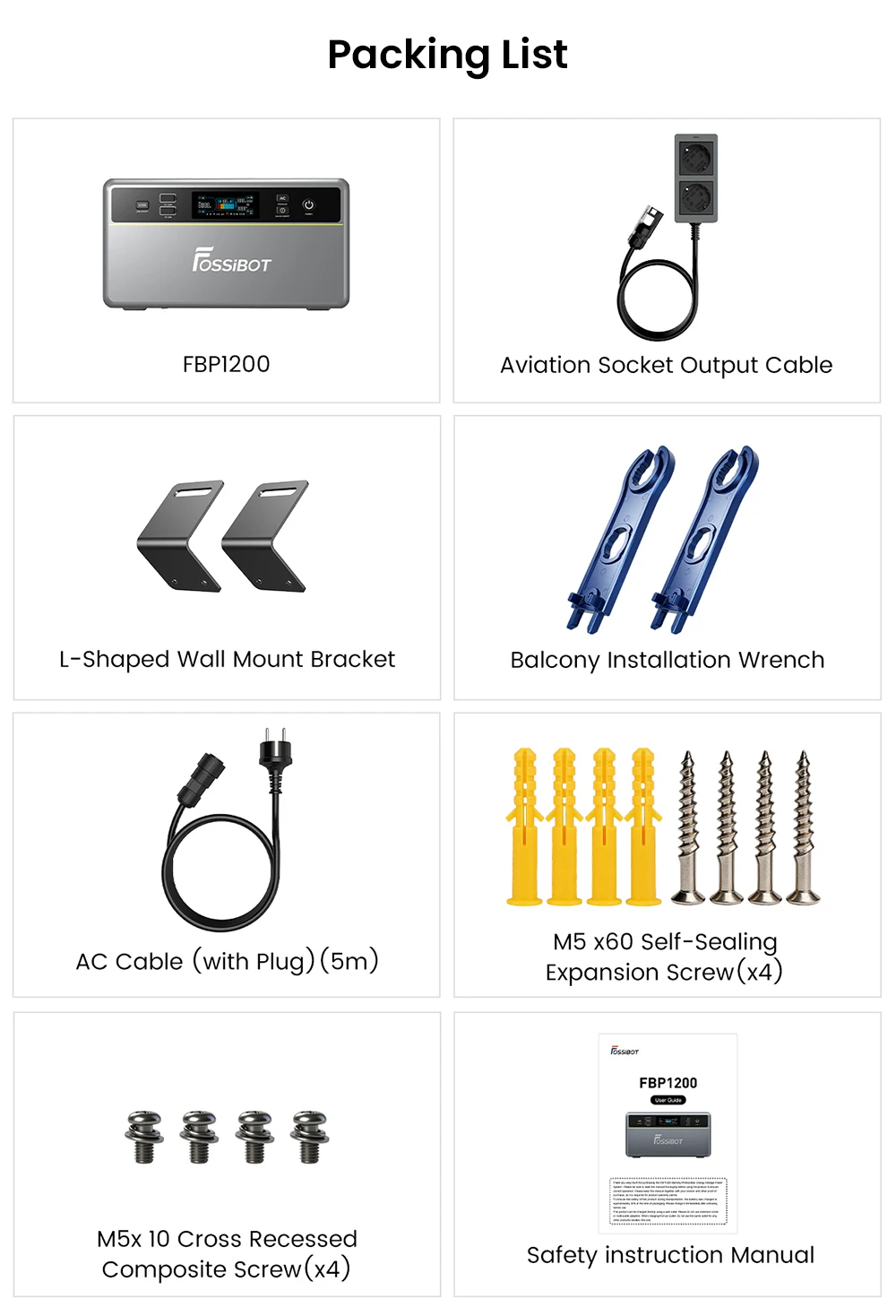 Station d'alimentation portable FOSSiBOT FBP1200, batterie LiFePO4 de 1958 Wh (extensible à 9790 Wh), puissance de sortie hors réseau de 1200 W, système de gestion de l'énergie domestique (HEMS) avec intelligence artificielle, planification intelligente et écrêtement des pointes de consommation, refroidissement silencieux sans ventilateur, indice de protection IP65.