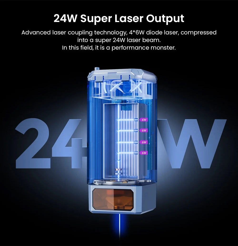 Graveur laser IKIER K1 Pro 24 W, zone de travail 410 mm × 410 mm, vitesse 800 mm/s, point laser 0,08 mm × 0,1 mm, précision 0,01 mm, mise au point automatique, enfonçage automatique et découpe en une seule passe