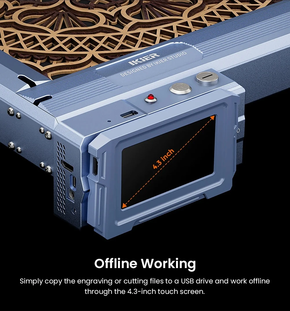 Graveur laser IKIER K1 Pro 24 W, zone de travail 410 mm × 410 mm, vitesse 800 mm/s, point laser 0,08 mm × 0,1 mm, précision 0,01 mm, mise au point automatique, enfonçage automatique et découpe en une seule passe