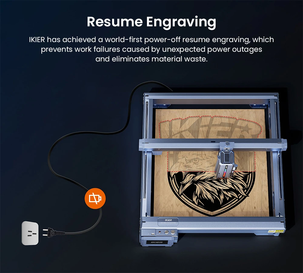 Graveur laser IKIER K1 Pro Max 48 W, zone de travail 410 mm × 410 mm, précision 0,01 mm, vitesse de 900 mm/s, laser à double engrenage, mise au point automatique intelligente et découpe par enfonçage automatique