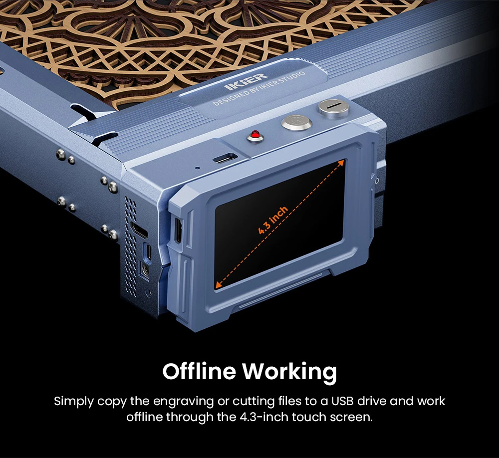 Graveur laser IKIER K1 Pro Max 48 W, zone de travail 410 mm × 410 mm, précision 0,01 mm, vitesse de 900 mm/s, laser à double engrenage, mise au point automatique intelligente et découpe par enfonçage automatique