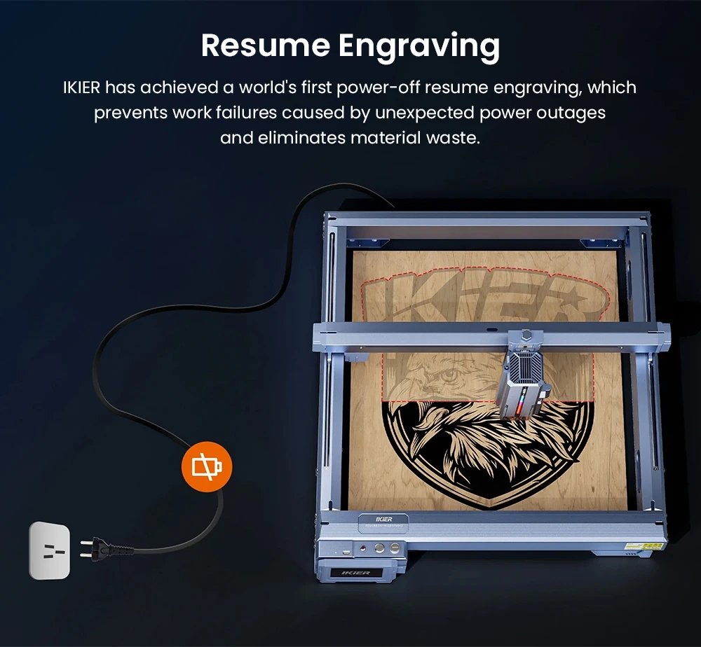 Graveur laser IKIER K1 Ultra 36 W, zone de travail 410 mm × 410 mm, vitesse 800 mm/s, point laser 0,08 mm × 0,1 mm, précision 0,01 mm, mise au point automatique, enfonçage automatique et découpe en une seule passe