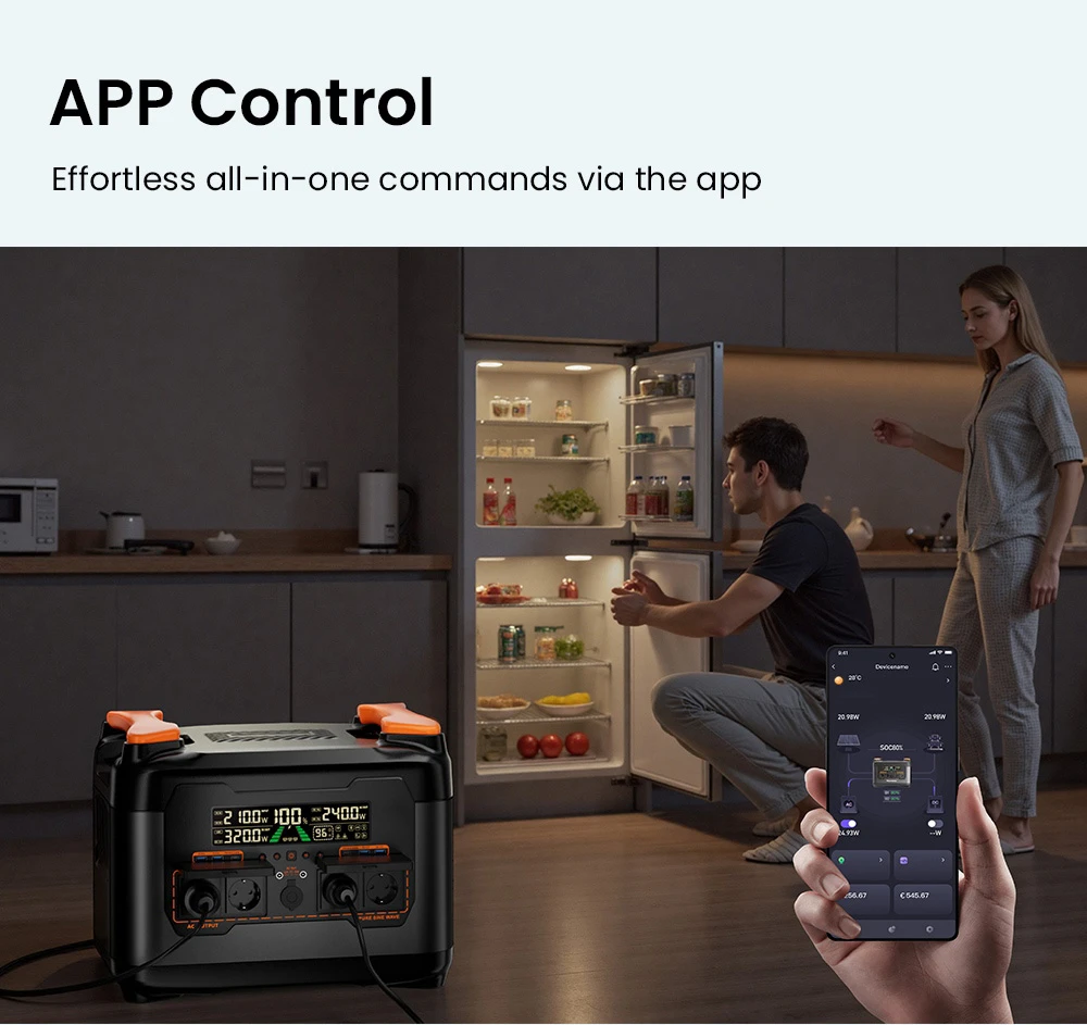 NECESPOW S2400 Station d’Alimentation Portable, Sortie 2400W, Batterie LiFePO₄ 2048Wh, 13 Ports, Charge Rapide 1,5H, Sauvegarde UPS 20ms, Contrôle via App, pour Plein Air/Camping/Usage Domestique