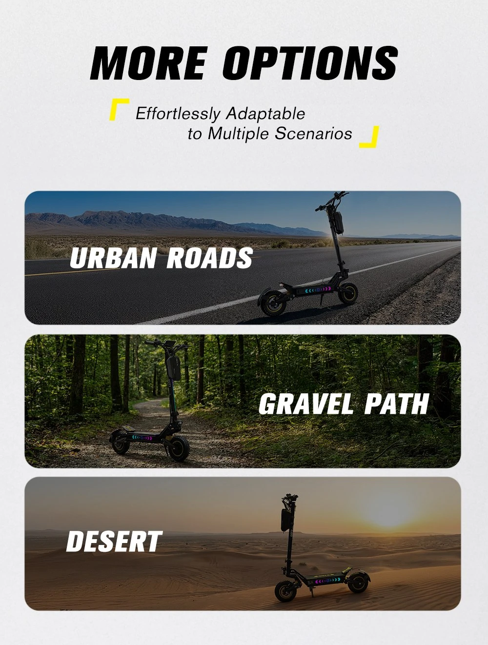 Trotinetă electrică OOTD T10 Pro, 2 motoare de 1300 W, baterie de 52 V și 23,4 Ah, anvelope de 11 inch, viteză maximă de 65 km/h, autonomie de 70 km, frâne hidraulice cu disc, suspensie cu arc